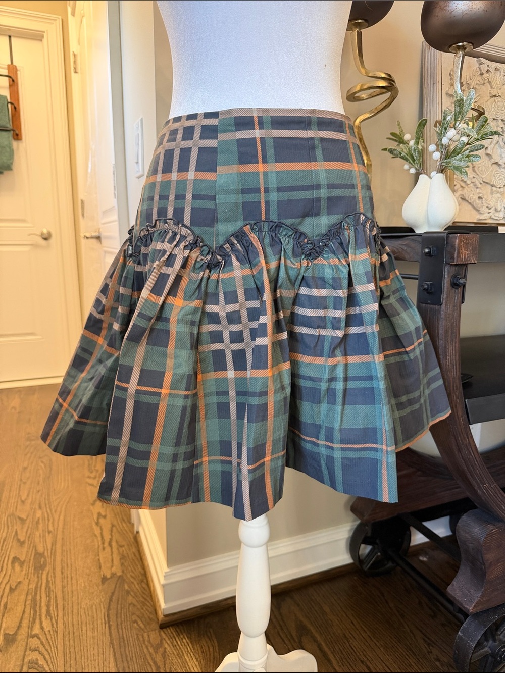 Plaid Ruffle Tiered Mini Skirt in Green and Navy